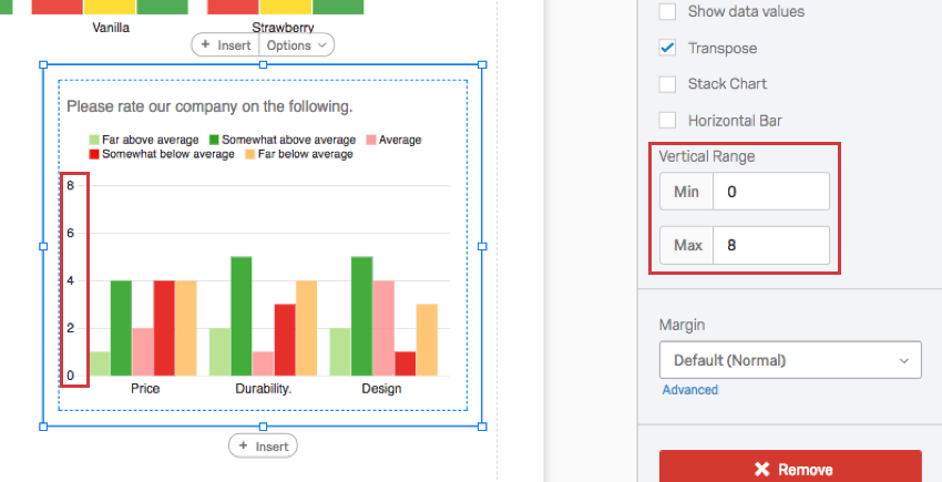 Numbers along the Y Axis adjust based on values in the Vertical Range