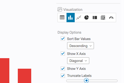 Opciones de visualización en el panel de edición de visualización , la primera es Valores de la barra de ordenación