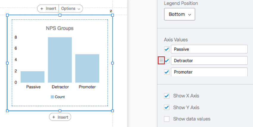 Die Reihenfolge der Balken in einem Diagramm ändert sich, wenn ein Balken per Drag&Drop verschoben wird.