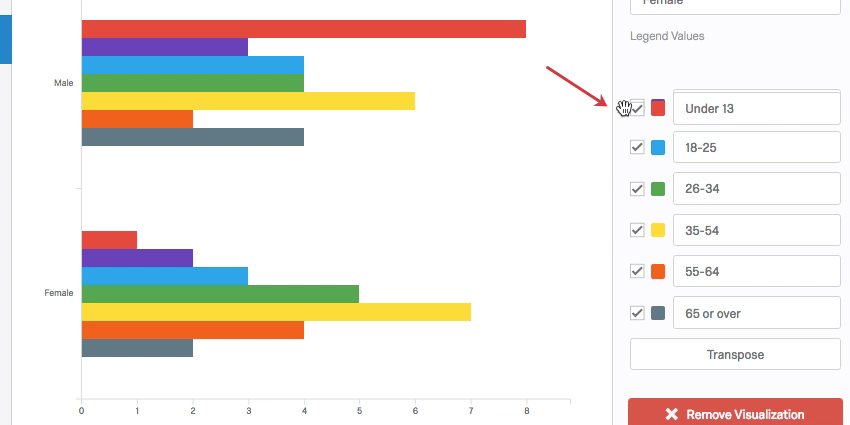 Un valor de leyenda se captura mediante el bloque de color a la izquierda de su campo de nombre y se arrastra