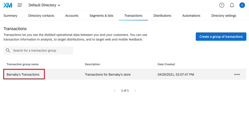 la sélection dun groupe de transactions dans la liste