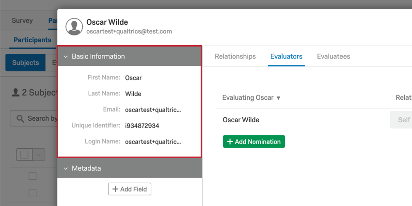 Basic Information section in upper-left within the Participant Information Window