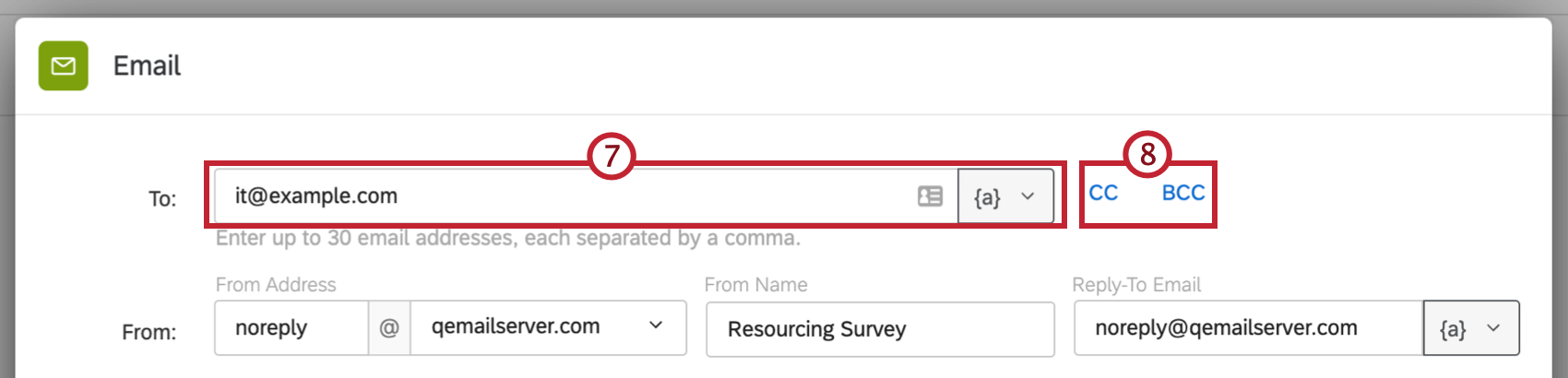 Shows steps for email task setup