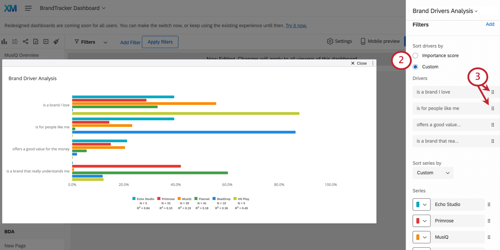 Tri des paramètres des pilotes dans le panneau dédition des widgets