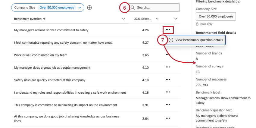 searching the benchmark for the desired metric and viewing more information in the side panel