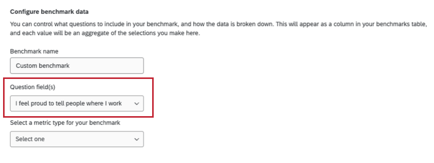 criar um benchmark personalizado, o menu de campos de perguntas