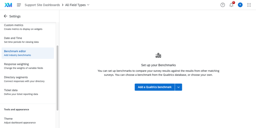 Benchmark-Editor in Dashboard