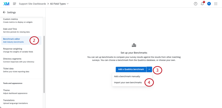Importieren einer Benchmark in den Benchmark-Editor