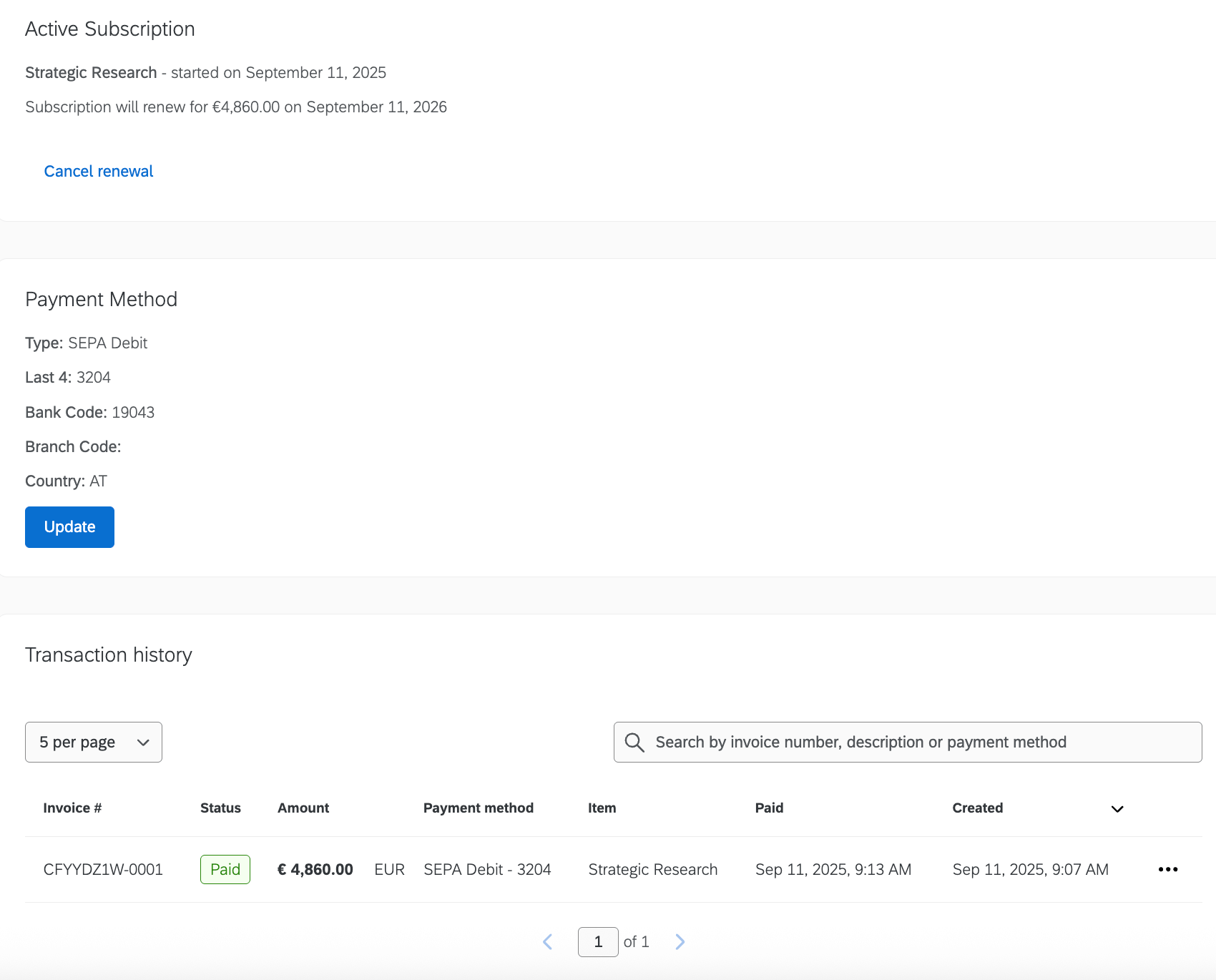 guia de faturamento nas configurações da conta
