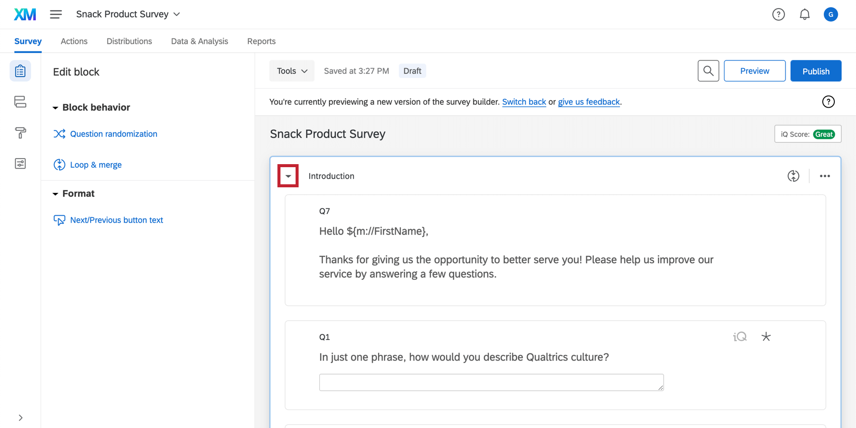 La flèche en haut à gauche est surlignée, indiquant où réduire un bloc