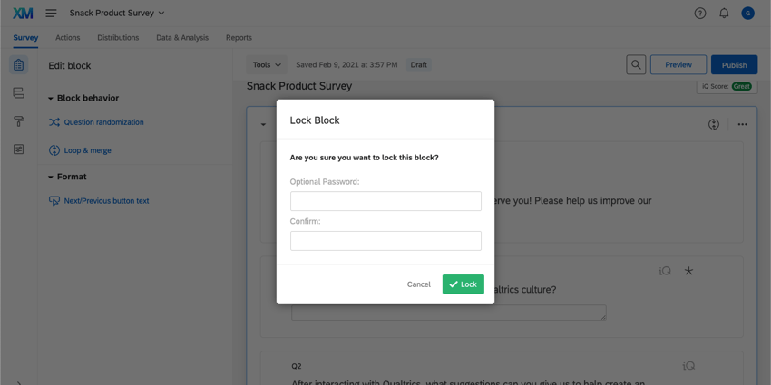 Finestra di blocco con spazio per linserimento di una password facoltativa