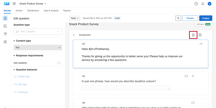 Ícone de bloqueio de bloco no bloco Introdução do editor pesquisa