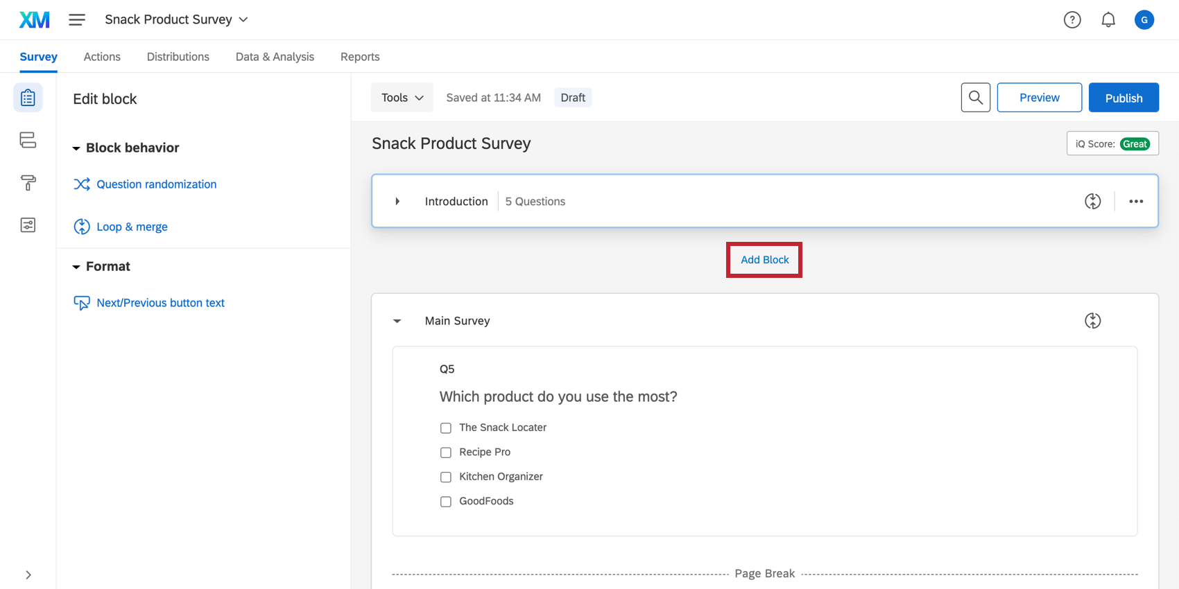 Adicionar botão bloco entre dois blocos