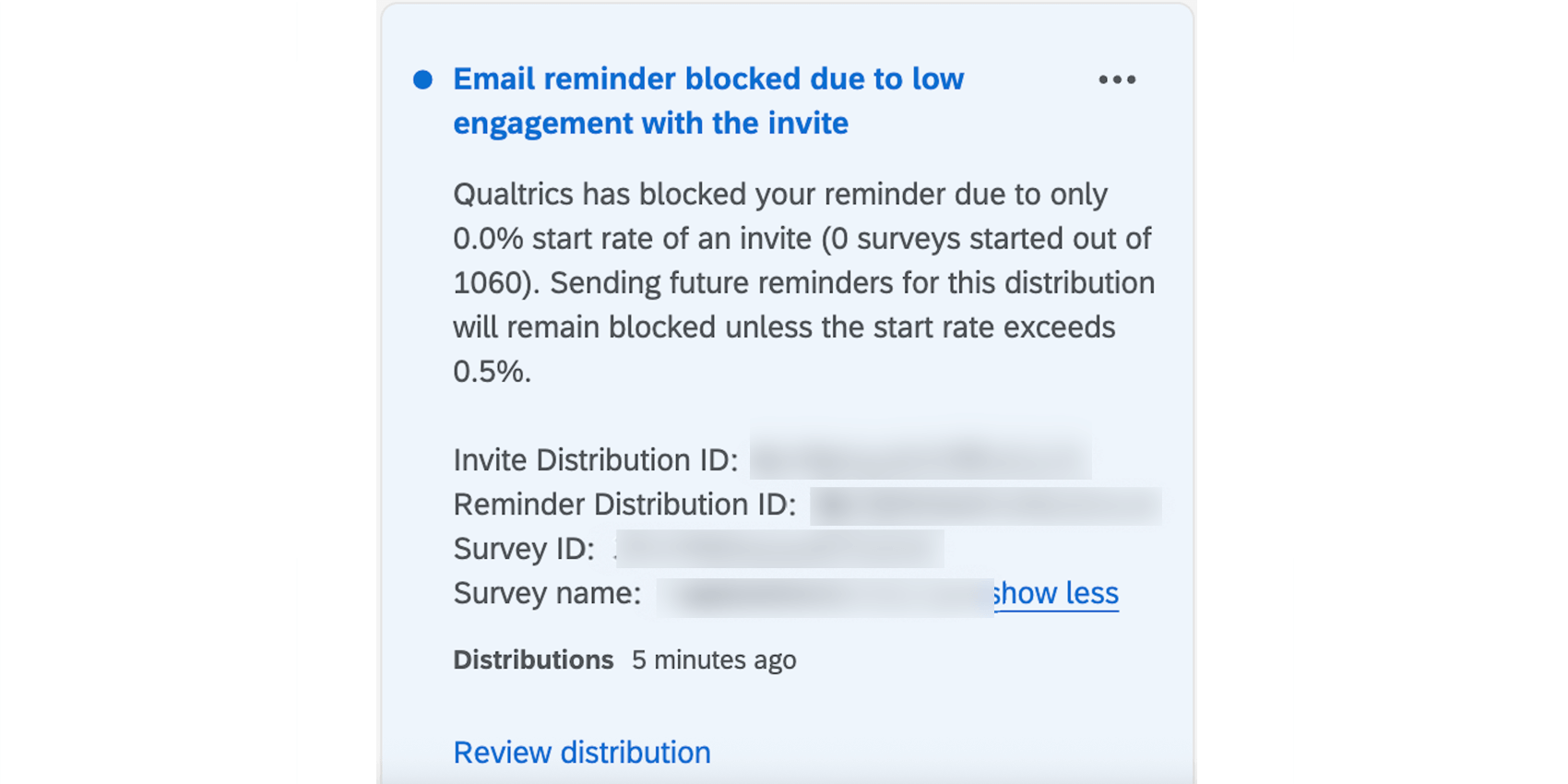 a notificação no produto quando um lembrete é bloqueado devido ao baixo envolvimento no convite