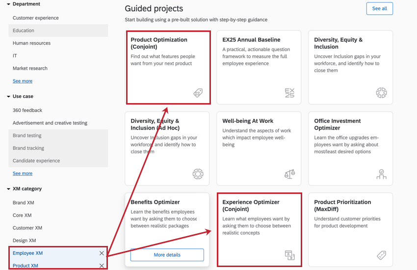 choosing one of the conjoint options in the catalog