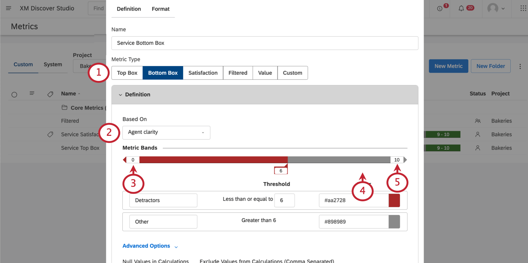 Configuración de una métrica de caja inferior