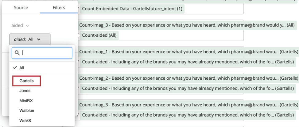 Selecting from a list of brands
