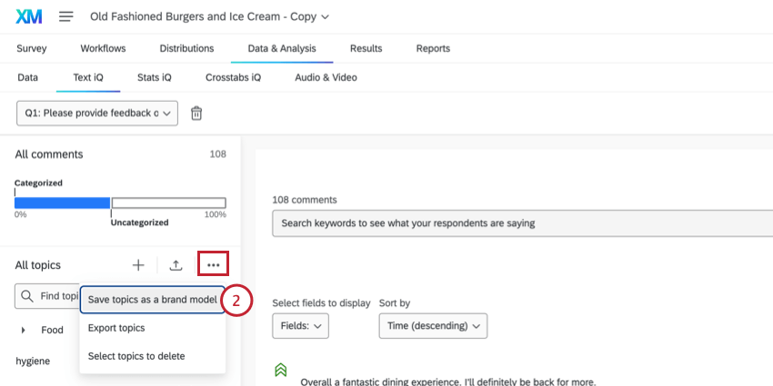 clicking "save topics as a brand model"