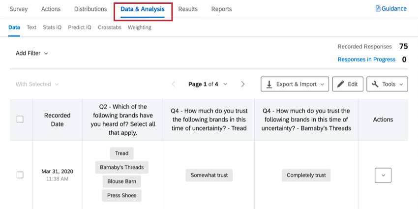 the data and analysis tab