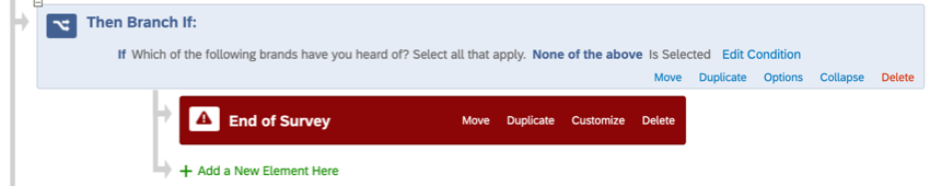 Im Umfragenverlauf ein grauer Block, ein blu Verzweigung mit einem grauen Block eingerückt darunter und ein grauer Block