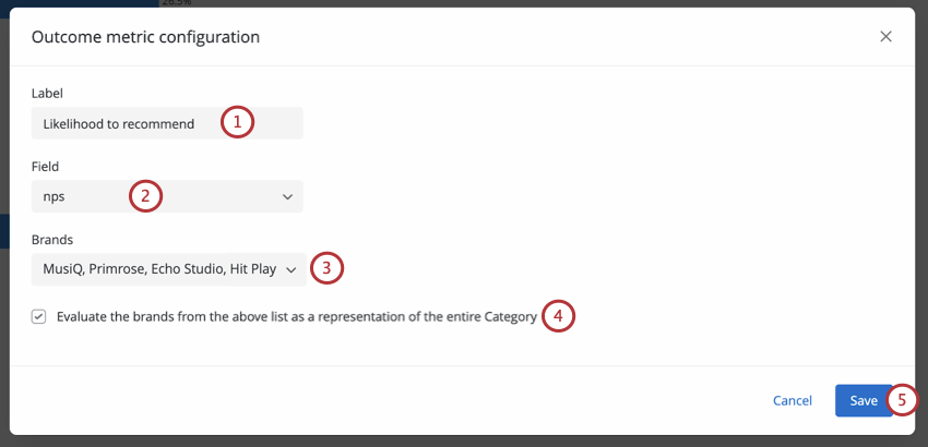 In einem neuen Menü, das sich öffnet, wird die Konfiguration der Ergebnismetrik für ein zugeordnetes Feld geöffnet.