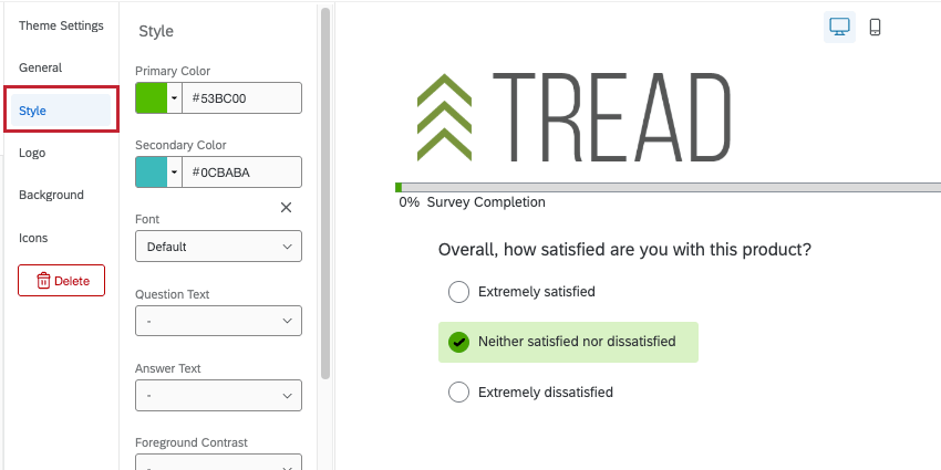 Style section of themes