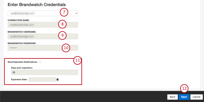 place to enter brandwatch credentials