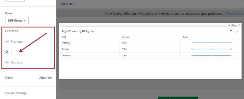 Edit Rows section in left editing pane