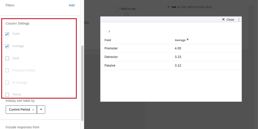 Column Settings in left editing pane