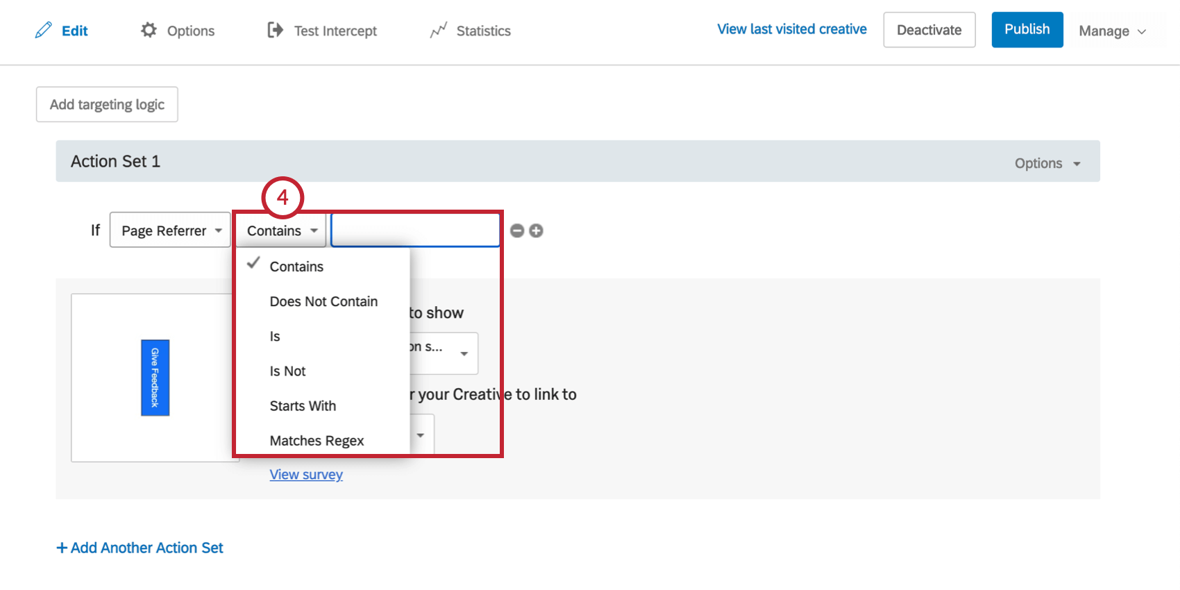 Os dois últimos campos das condições do Page Referrer