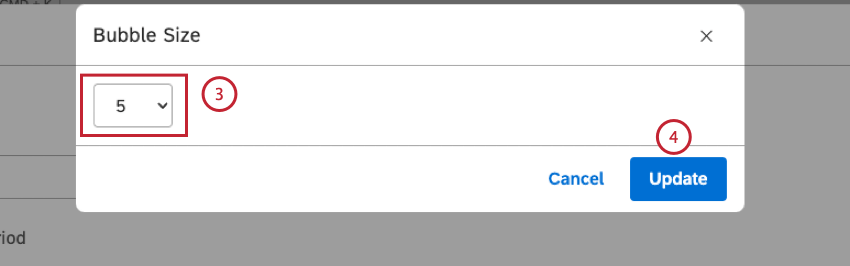 Select the bubble size on a 1 to 10 scale (the default is 5). Click Update.