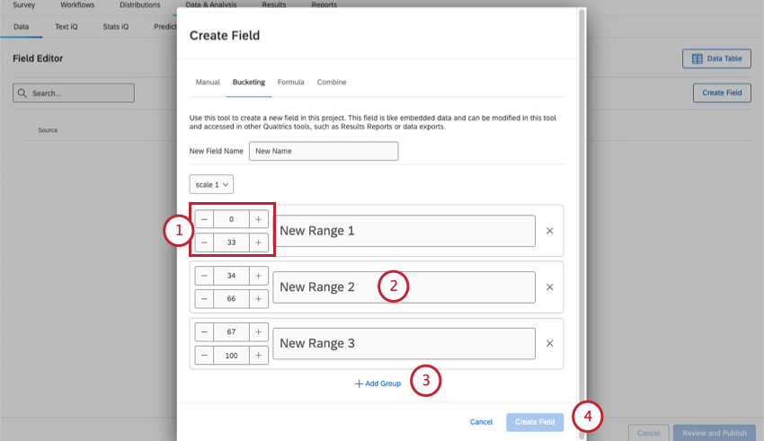 Crear depósitos utilizando un rango de números