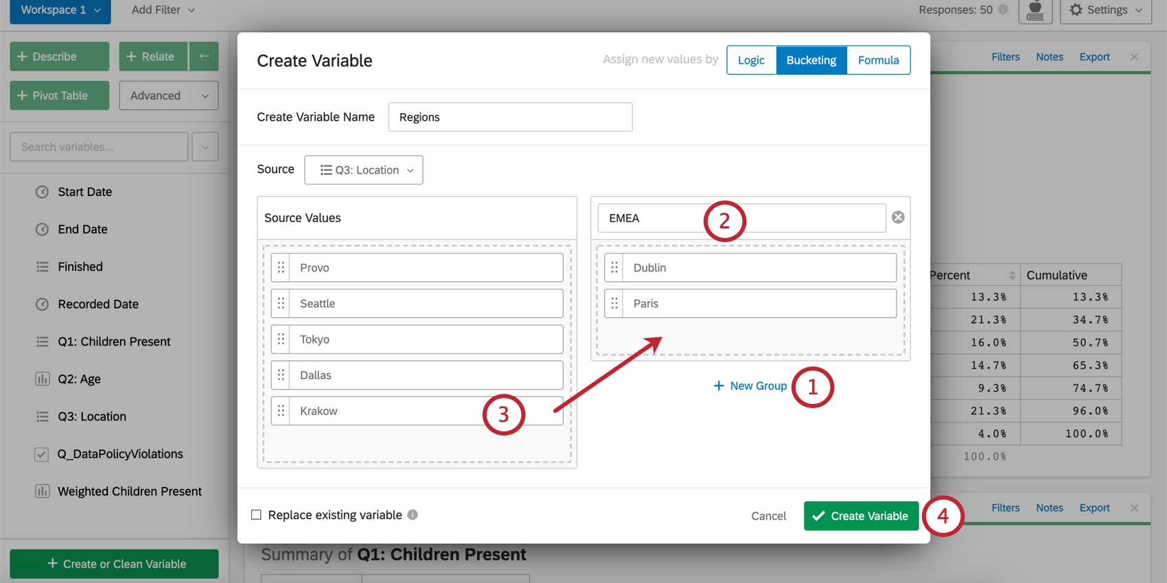 Trier les valeurs sources en groupes