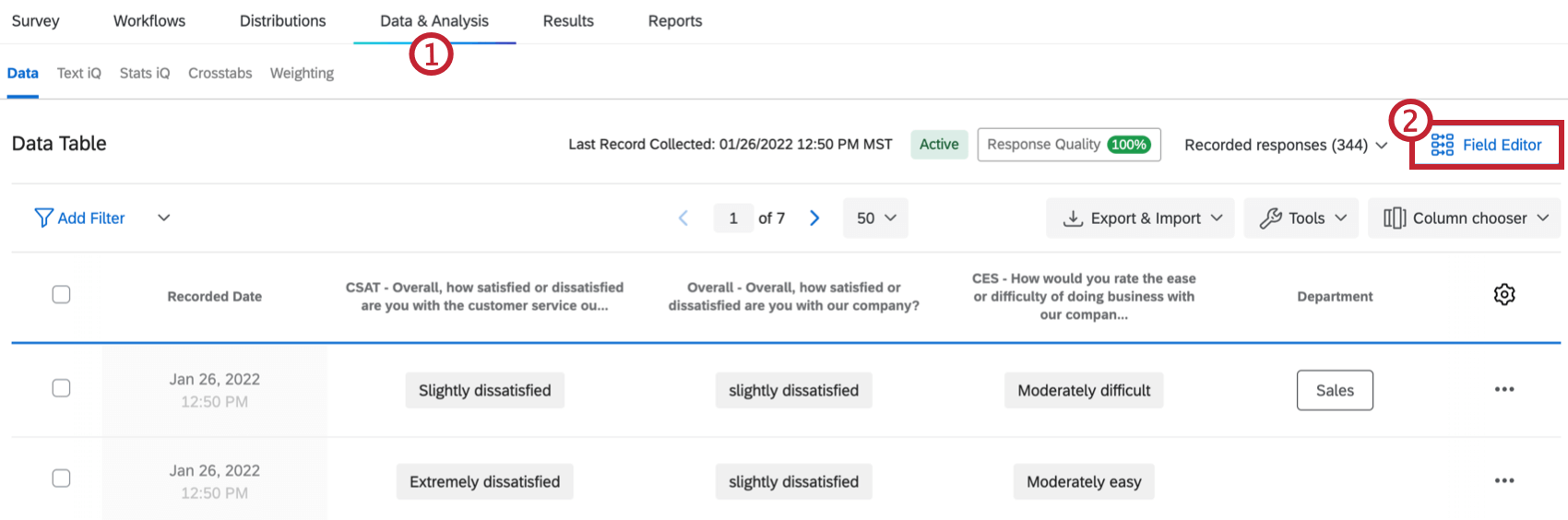Field Editor button in top-right corner of Data & Analysis tab