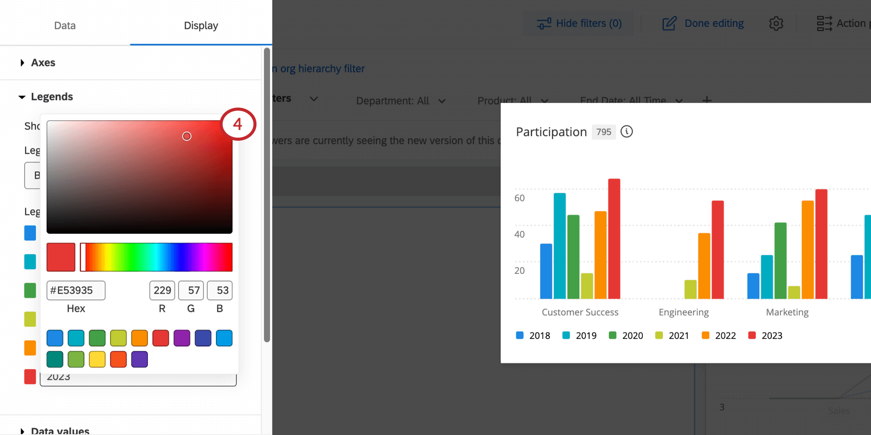 uma paleta de cores é exibida