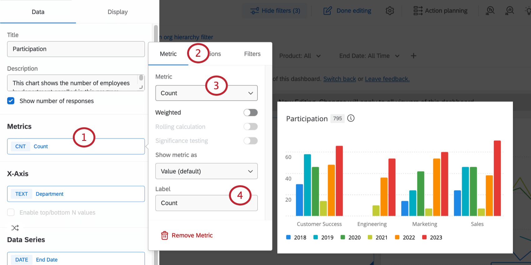 fare clic su una metrica e apportare modifiche nella piccola finestra di dialogo visualizzata