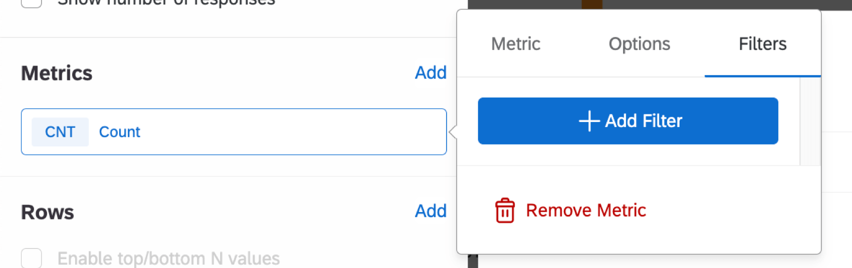 Filters tab in a widget