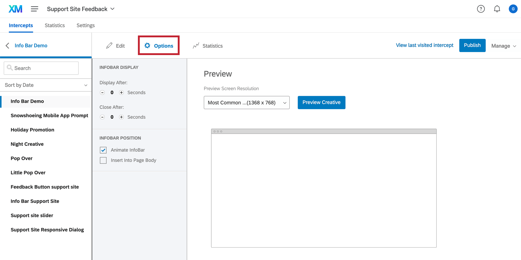 Sección de opciones del editor diseño