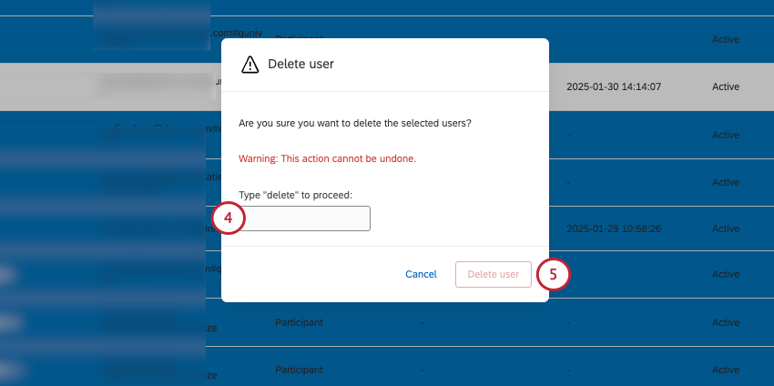 new window opens where you confirm the deletion