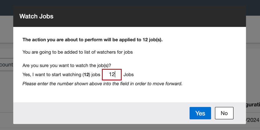 the confirmation window for performing bulk actions
