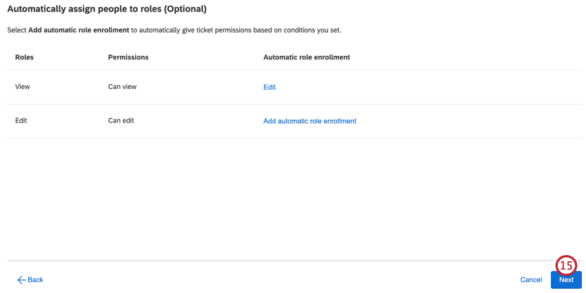 Al hacer clic en siguiente al agregar la inscripción automática de roles