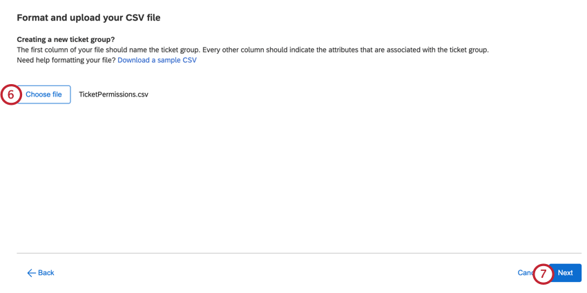die Drucktaste "Datei auswählen" zum Hochladen einer csv
