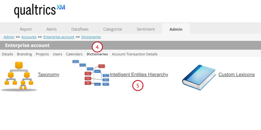 indo para entidades inteligentes na seção de dicionários