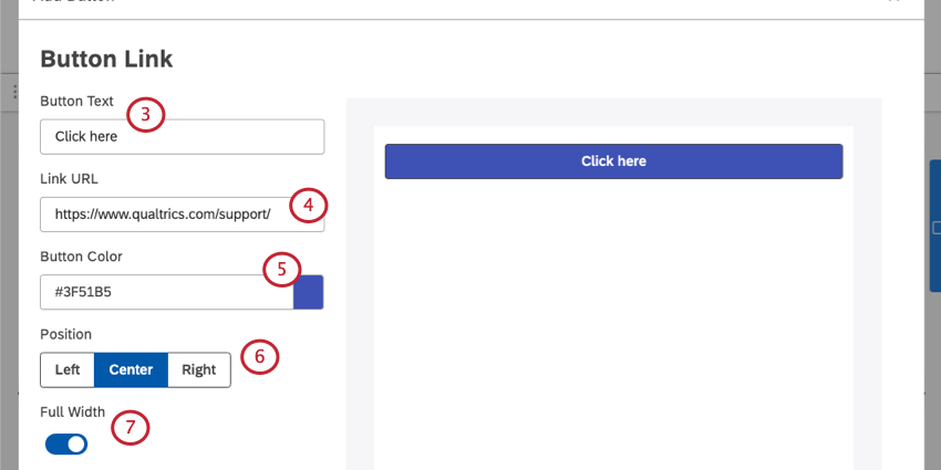 A new window opens where you can edit button settings on the left, with a preview appearing to the right