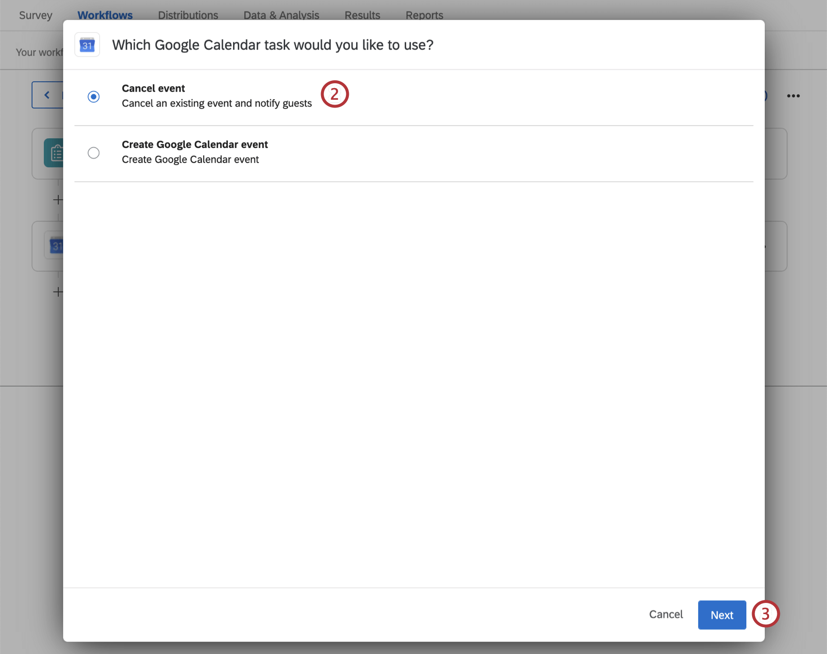 choosing "cancel event"