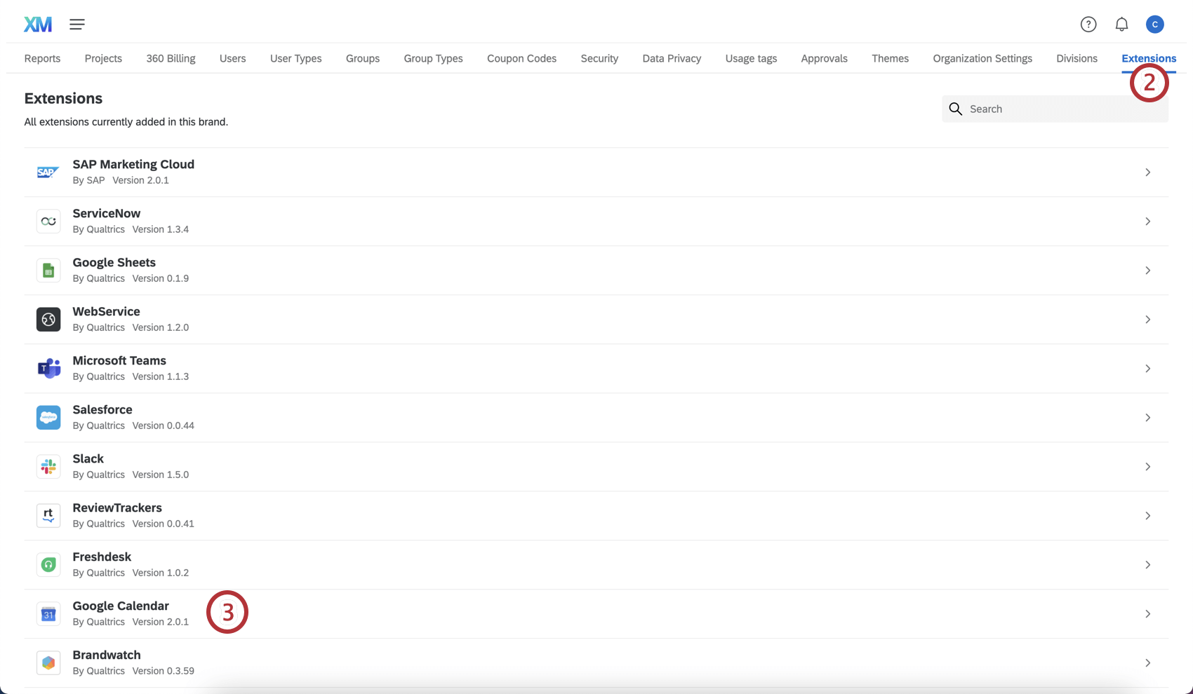 Lista di estensioni con #3 avanti allestensione Google Calendar.