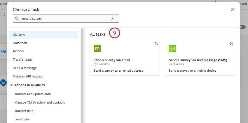 imagem de tarefas de envio de pesquisa por e-mail e SMS