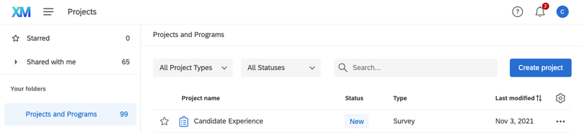 Candidate experience project on projects page