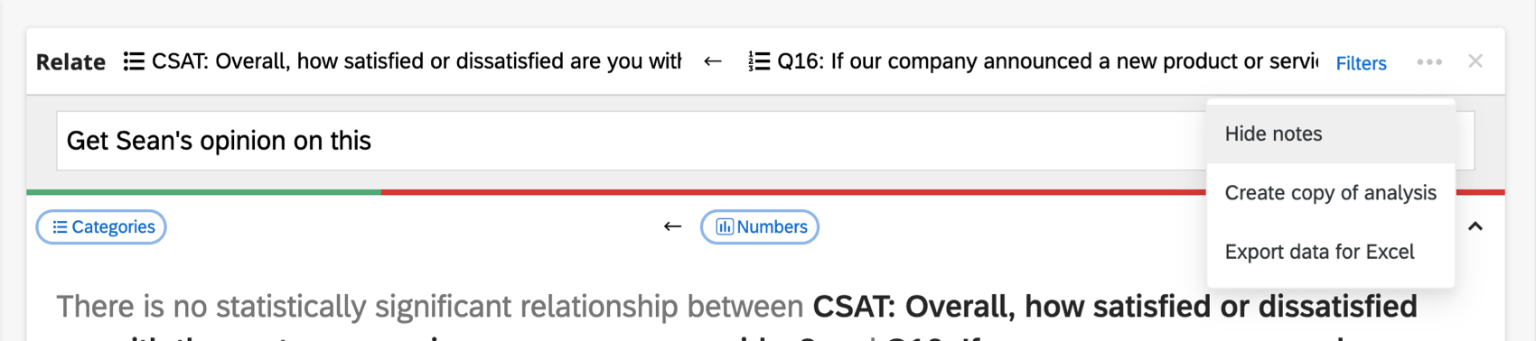 Image of a card with notes written along the top, and the options menu expanded to show the button "Hide Notes"