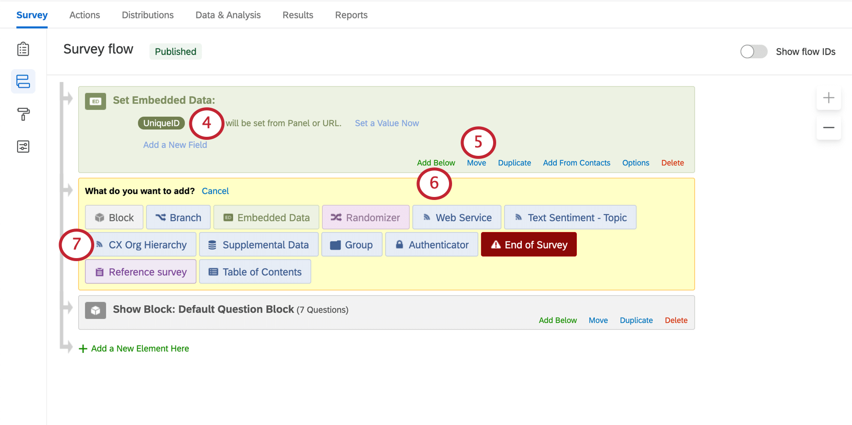 Adding a unique ID embedded data to the survey flow